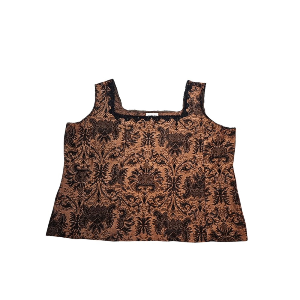 Square Neck Brocade Tank Top in Copper and Black - Picture 9 of 9
